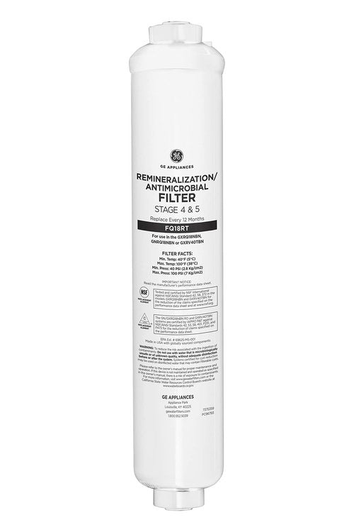 GE Reverse Osmosis Under Sink Remineralization & Replacement Filter, Fits GE GXRV40TBN, GXRQ18NBN, GNRQ18NBN Filtration Systems, Replace Every 12 Months, FQ18RT