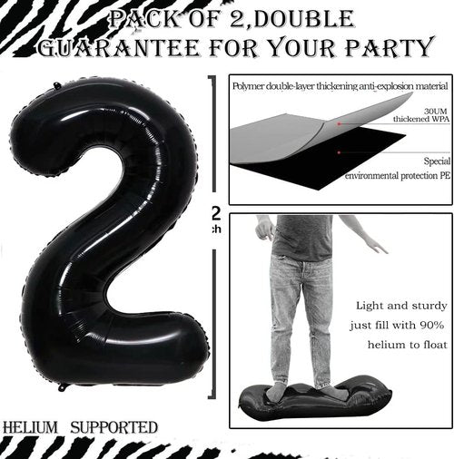 GOER 29 Inch Jumbo Number Balloons - 29th Birthday Party Decorations | Black Foil Helium Balloons
