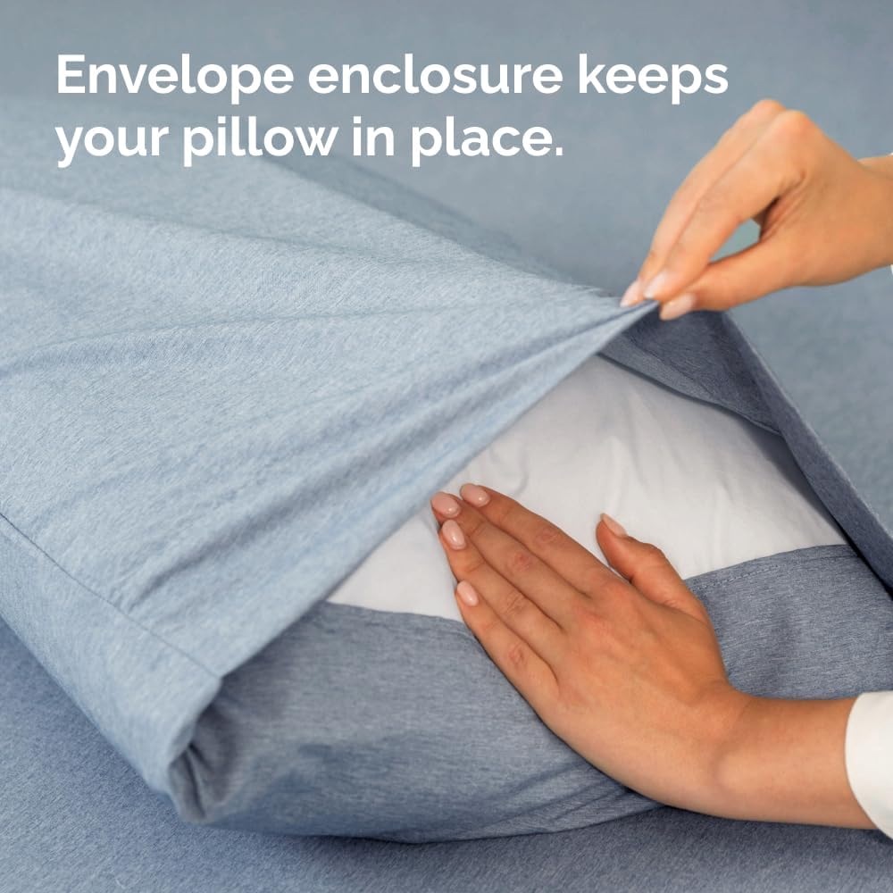 Queen Pillow Cases Set of 4 - Ultra Soft Hotel Quality - Wrinkle-Free & Fade Resistant - Heathered Blue