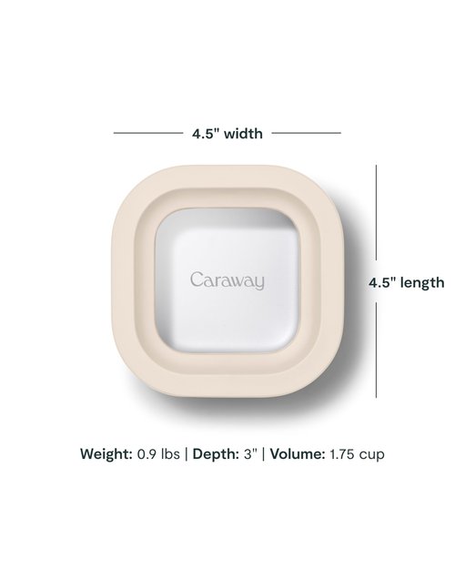 Caraway Mini Square Food Storage Container - 1.75 Cup Glass Storage Container for Food - Non-Toxic Ceramic-Coated Glass - Air Release Technology - Compact & Stackable Design - Cream