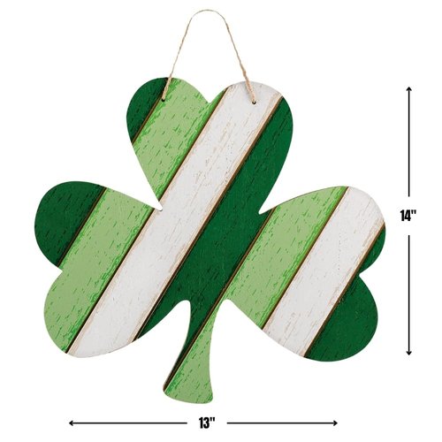Vibrant Green Shamrock Hanging MDF Sign with Rope Hanger (13" x 14") - 1 Pc. - Perfect for Irish-Themed Decor, Parties & Celebrations