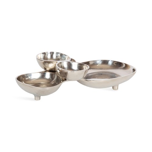 Kate and Laurel Cluso Modern Metal Tabletop Footed Cluster Tray, 14 x 10, Shiny Silver, Sculptural Cast Aluminum Food-Safe Tray for Kitchen or Entryway Decor