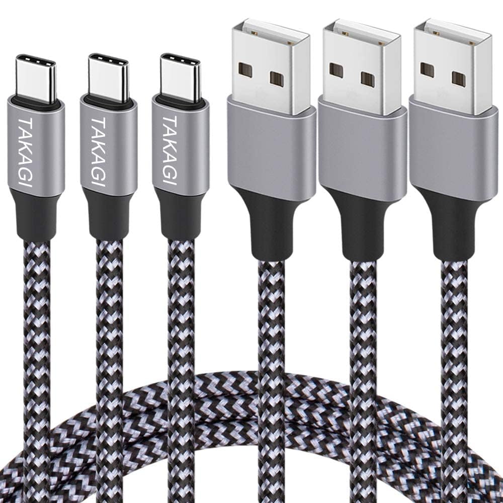 TAKAGI USB to USB C Cable - Fast Charging Nylon Braided Data Sync Cord (3-Pack, 6ft) for iPhone & Galaxy