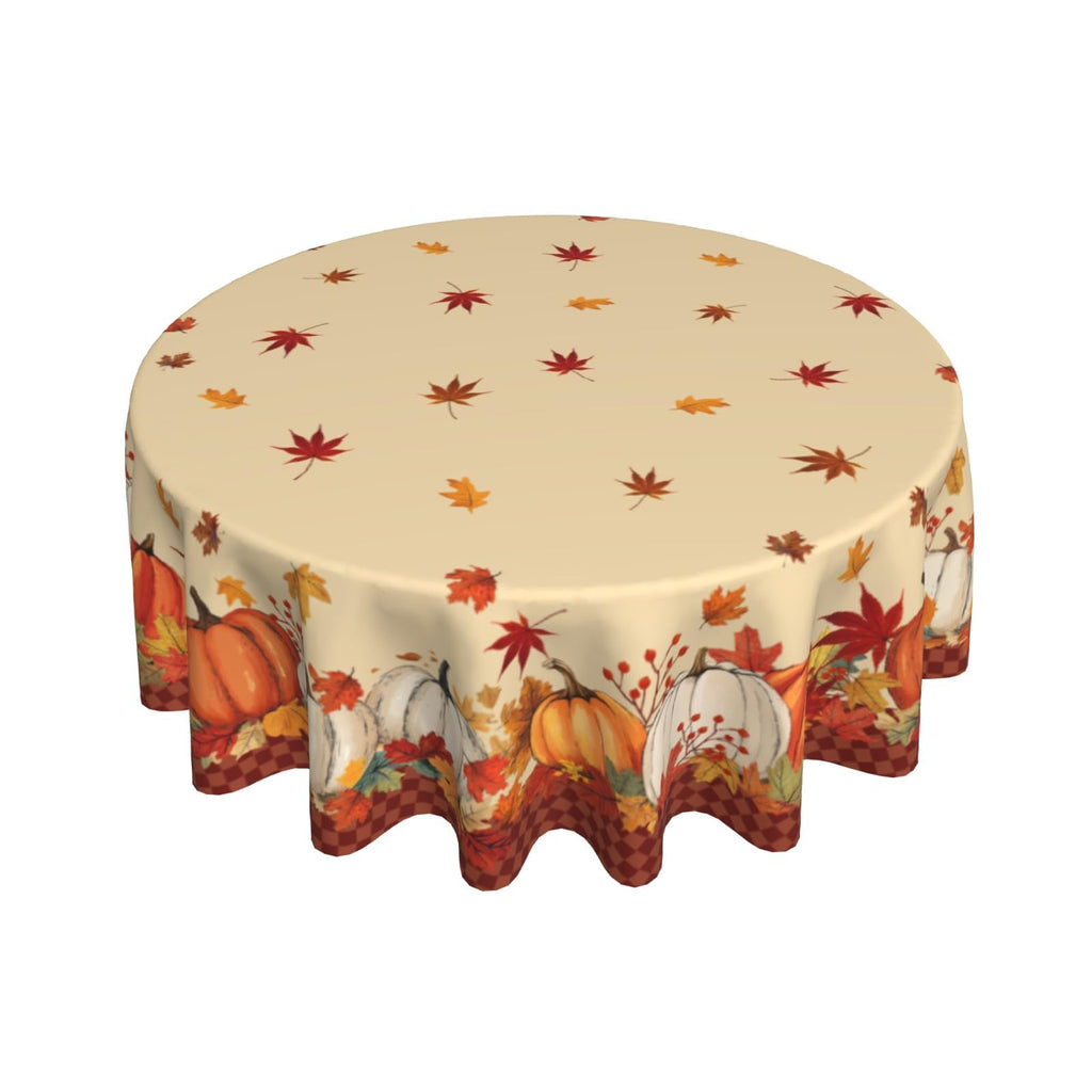 Lvhompro Fall Tablecloth 60 Inch Round White Orange Pumkins Festival Table Cloth Water-Resistant Spill-Proof Washable Fabric Table Cover for Kitchen Dining Party Picnic Indoor Outdoor