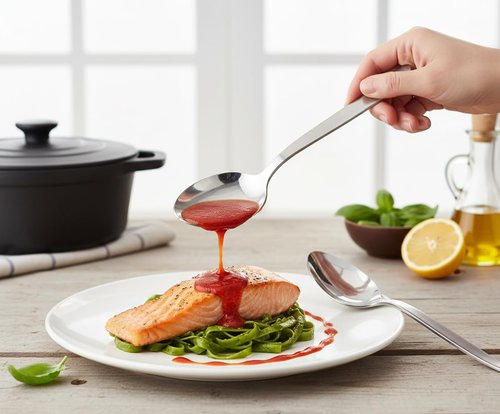 BNAZIND 2-Pack Chef Kunz Sauce Spoon | Silverware 18/10 Stainless Steel Silver Culinary Serving Spoons | 9 Inch Basting, Quenelle, Dinner, Plating, Chef Cooking Spoon | Dishwasher safe