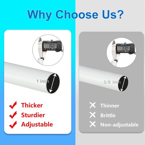 Byondeth Curtain Rods - Adjustable 16 to 60 Inch Window Rods with 1 Inch Diameter - White Finish