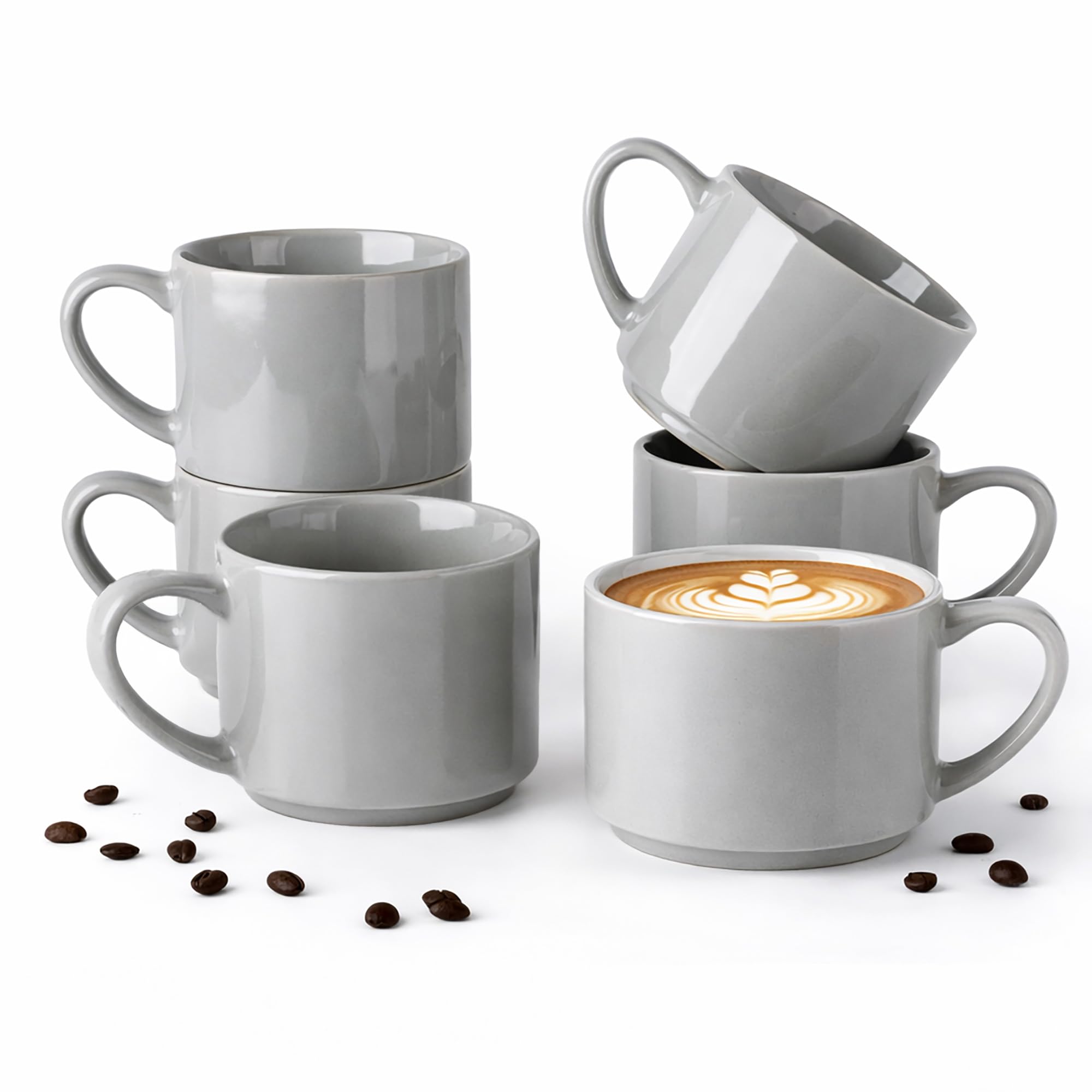 GBHOME 14 OZ Coffee Mugs Set of 6, Stackable Ceramic Mugs for Men, Women, Modern Coffee Mugs With Stable Base for Latte, Tea, Cappuccino. Dishwasher & Microwave Safe, Matte Gray