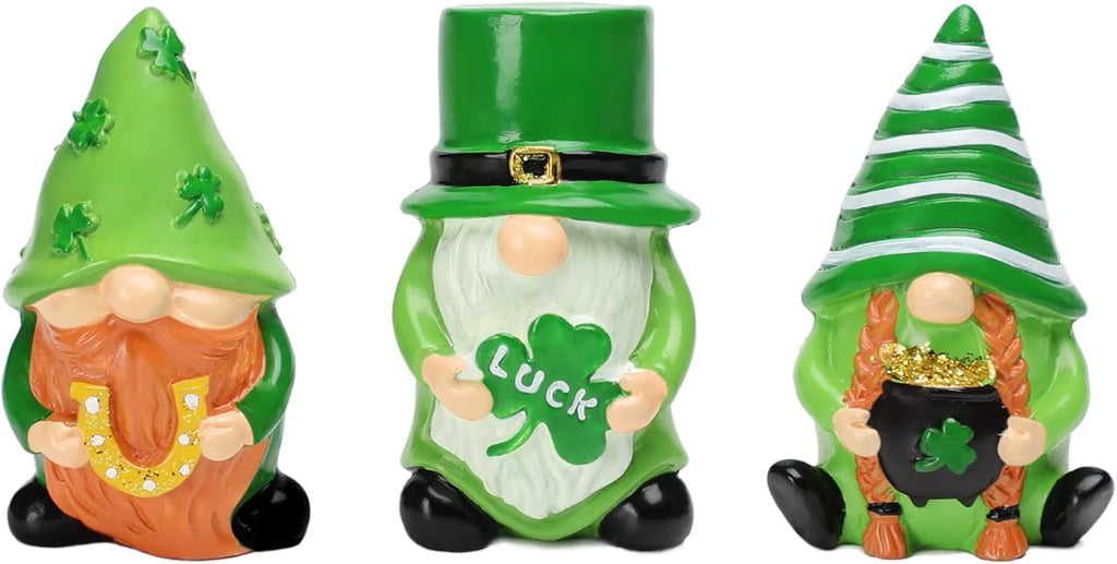St. Patrick's Day Gnome Decor - 3Pcs Lucky Resin Gnome Ornaments for Tiered Tray | Home Table & Shelf Decor