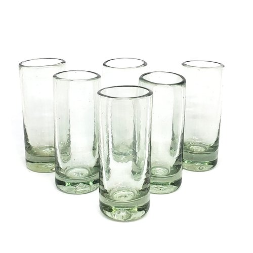 MexHandcraft Clear 2 oz Tequila Shot Glasses (set of 6), Recycled Glass, Lead-free, Toxin-Free (Shot)