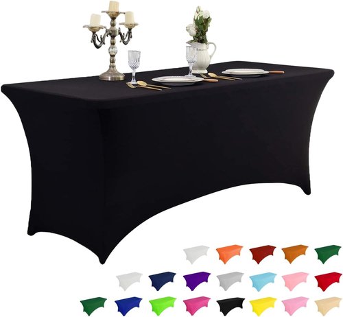 IVAPUPU 4FT Black Spring Table Cloth - Fitted Spandex Cover for Events, Weddings & Parties