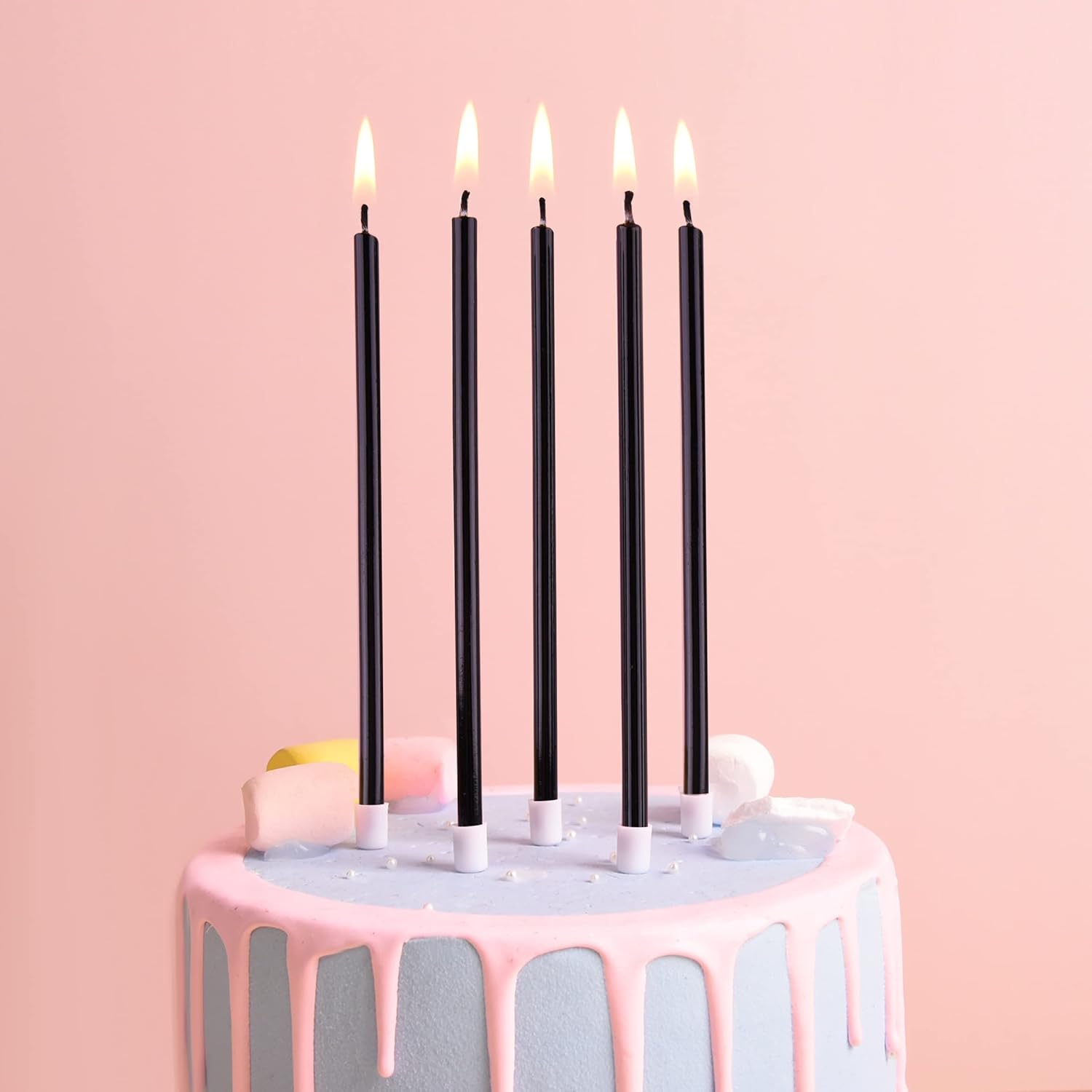 PHD CAKE Black Long Thin Birthday Candles - Perfect for Weddings & Parties | 24 Pack