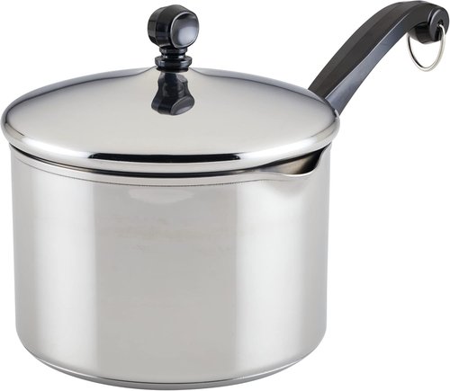 Farberware Classic Stainless Steel 3-Quart Covered Straining Saucepan - Durable & Stylish Silver Finish