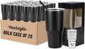 Makerflo 30 oz Black Powder Coated Tumbler - Pack of 25 with Upgraded Handle & Leak-Proof Lid for Crafting