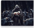 Jesus Saves - Protecting Lamb from Wolves Art | Christian Wall Decor Canvas Print 16"x24"