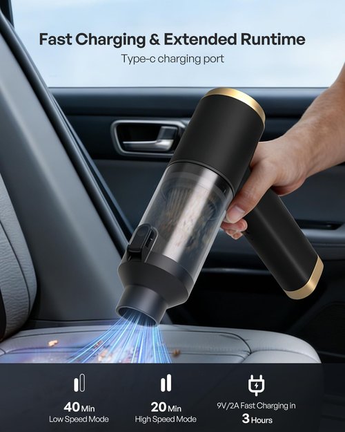 Handheld Car Vacuum Cordless, 140W, 19000Pa Powerful Suction, Max 40 Mins Runtime, Brushless Motor, Rechargeable 7800mAh Battery, One-Touch Dust Disposal, Portable Vacuum for Car, Home, Office, Pets