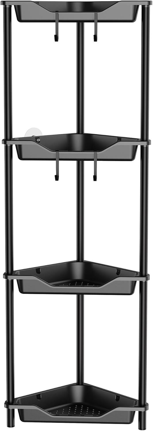 Orimade 4-Tier Rustproof Corner Shower Caddy Organizer - Durable Plastic & Metal, 10.8 x 10.8 x 44.6 Inches, Black
