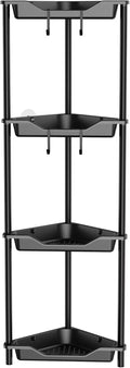 Orimade 4-Tier Rustproof Corner Shower Caddy Organizer - Durable Plastic & Metal, 10.8 x 10.8 x 44.6 Inches, Black