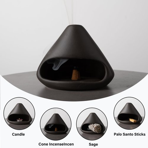 MOUGIGI Palo Santo Holder Incense Burner-Zongzi Clay Smudge Bowl with Chimney, Mini Ceramic Fireplace for sage、Cone Burning, Aromatic Home Decor, Ceramic ash Tray, Anxiety Relief Meditation for Women