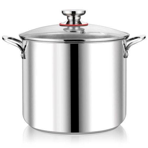 P&P CHEF 12 Quart Stainless Steel Stock Pot with Lid, Large Stockpot for Cooking Pasta Soup, Cookware for Induction Gas Electric Stoves, Visible Lid & Measuring Markings, Dishwasher Safe