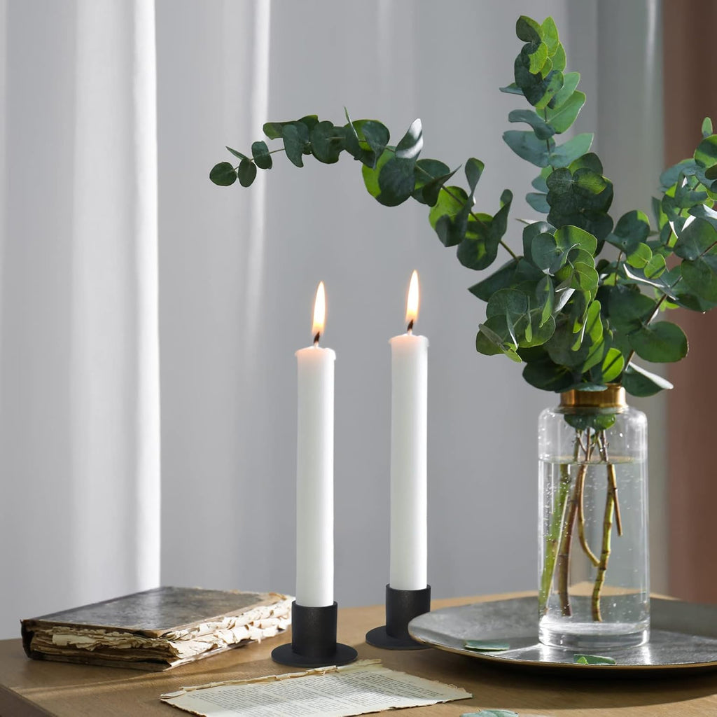 Regine Switzerland Black Candle Holders - Retro Farmhouse Decor for Home & Weddings | Set of 4