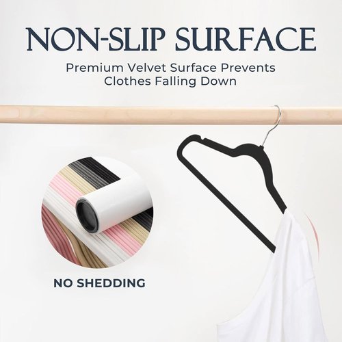 HOUSE DAY Black Velvet Hangers - Non-Slip Heavy Duty Felt Hangers | 60 Pack for Closet Organization