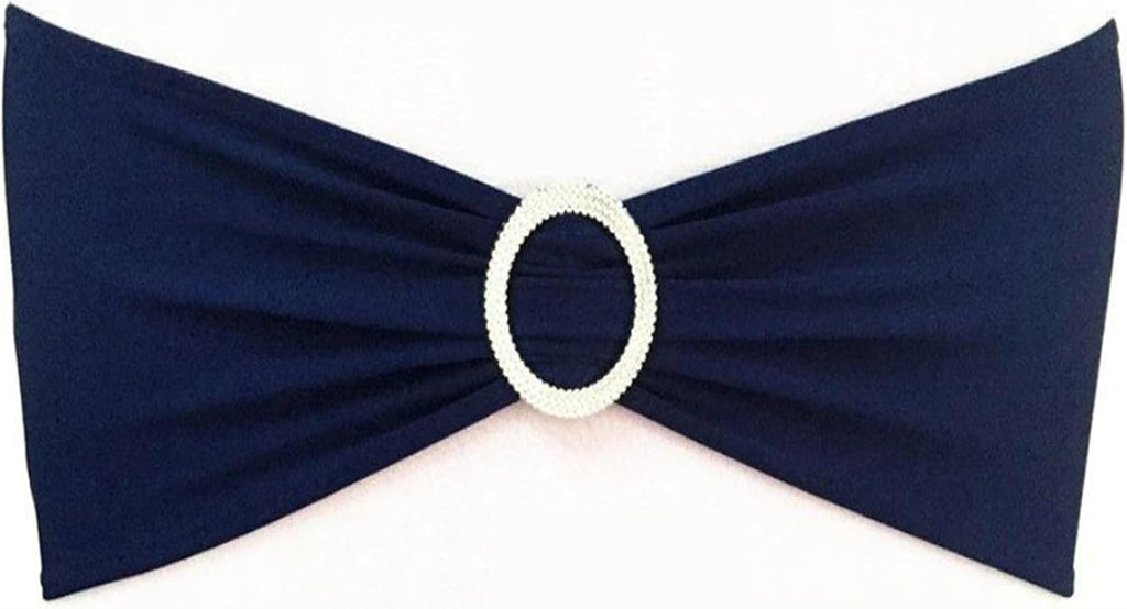 Skiennix 50 Pack Navy Blue Stretch Spandex Chair Sashes - Elastic Bands with Slider Buckles for Weddings & Events