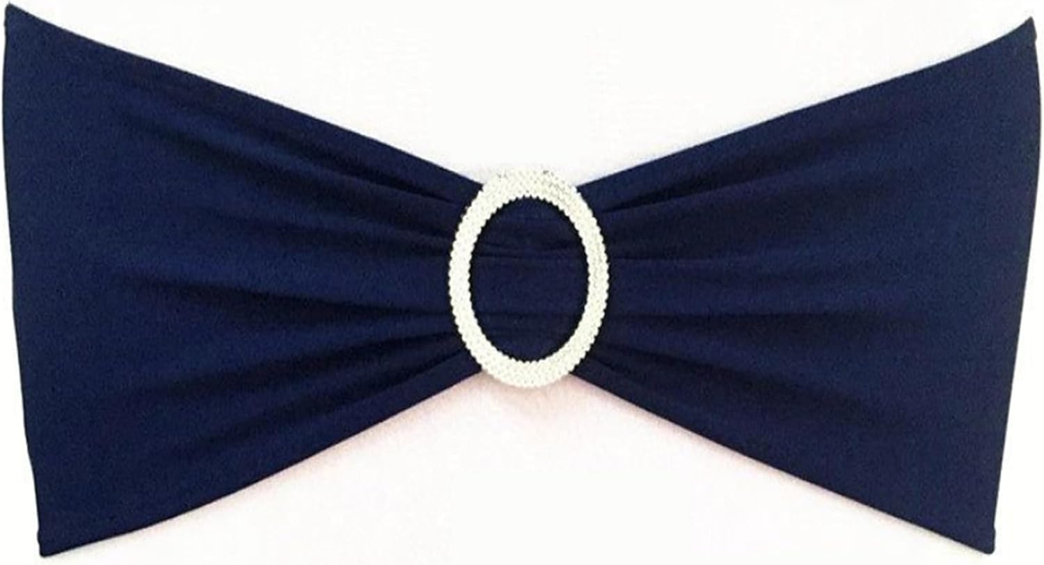 Skiennix 50 Pack Navy Blue Stretch Spandex Chair Sashes - Elastic Bands with Slider Buckles for Weddings & Events