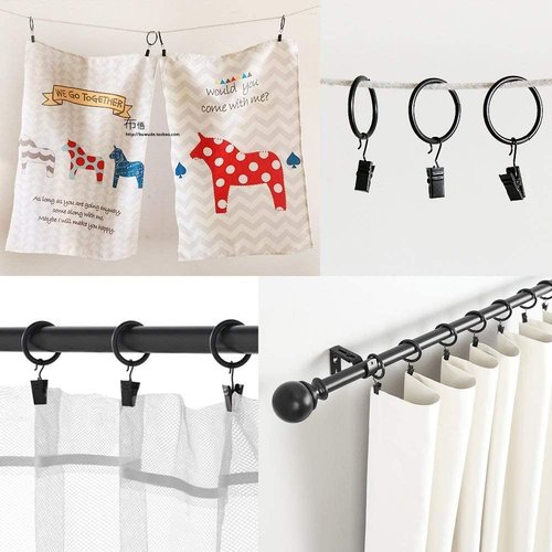 JANYUN Heavy-Duty Metal Curtain Clips - 30 Pack Small Hook Clips for Home Decor & Art Display - Black