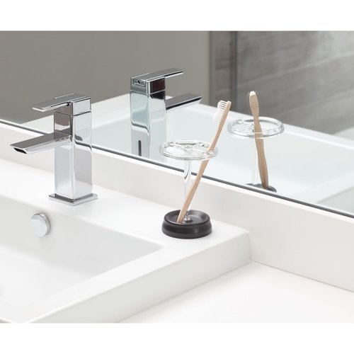 iDesign Divided Toothbrush Holder for Bathroom or Vanity - Set of 2 - Clear/Matte Black
