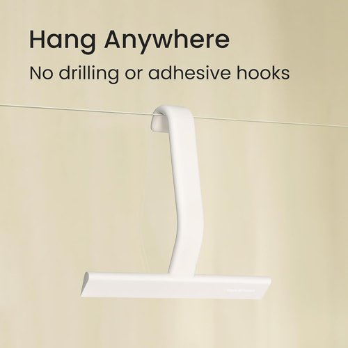 Dancemoon JustHang Shower Squeegee - Award-Winning Silicone Tool with Built-In Hook | 10-Inch White for Streak-Free Cleaning