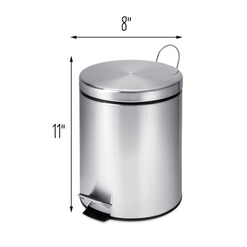 Honey-Can-Do Mini Stainless Steel Trash Can with Lid and Foot Pedal, 5-Liter Small Garbage Bin for Bathroom or Office, Silver