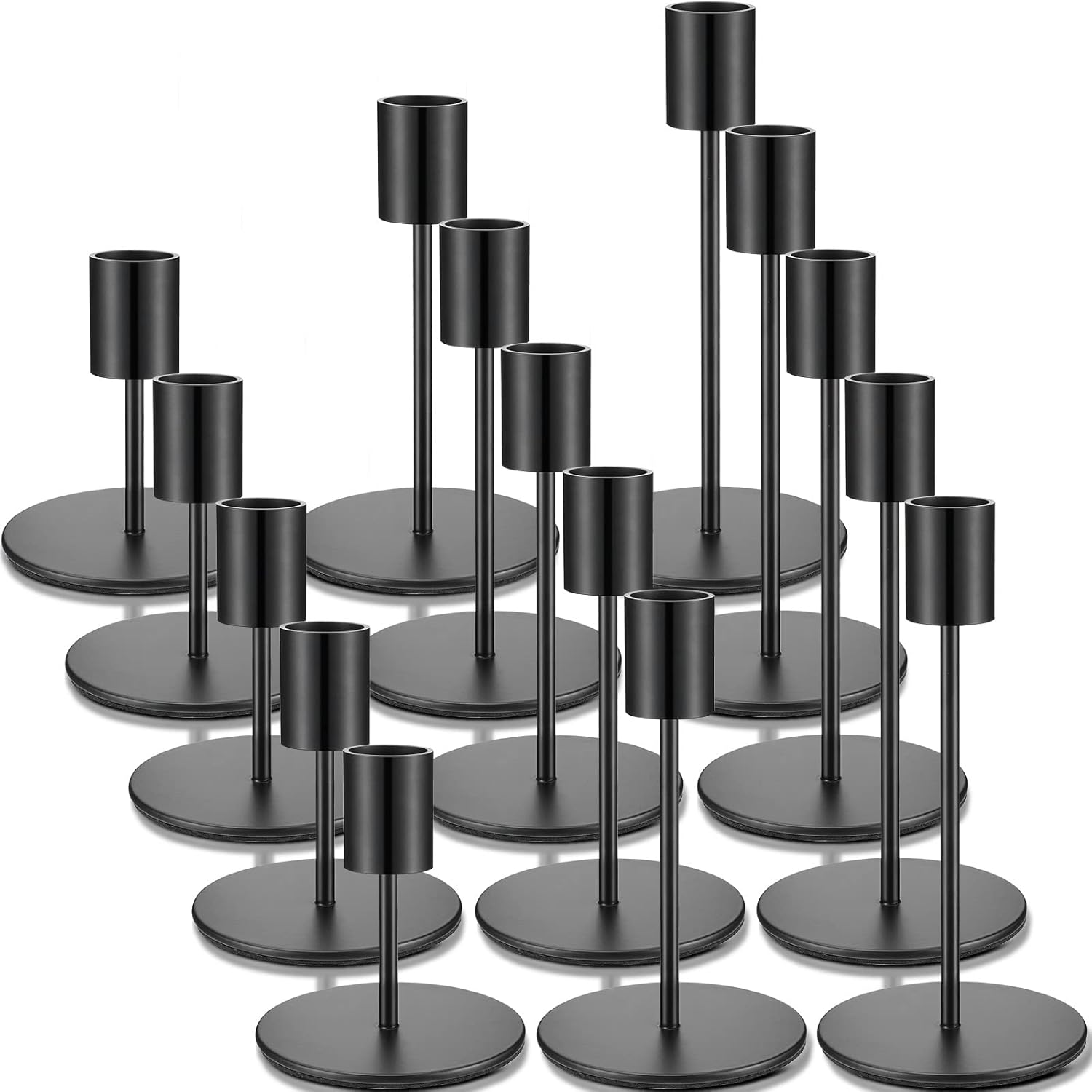 Sieral Candle Holders - Modern Metal Taper Candlesticks Set for Weddings & Home Decor | Matte Black, 15 Pcs