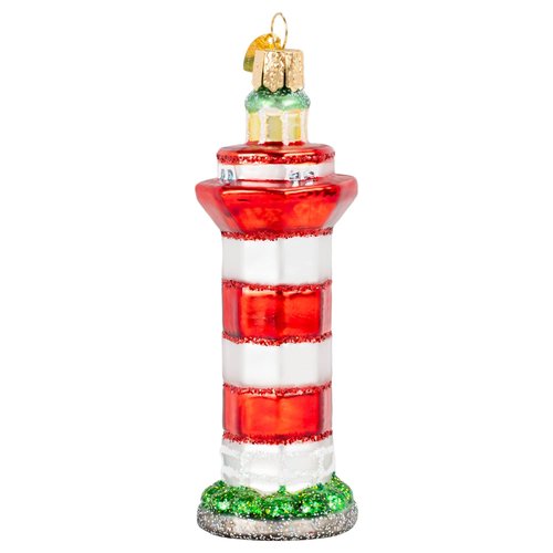 Old World Christmas Hilton Head Lighthouse Glass Blown Ornament for Christmas Tree, Handcrafted Holiday Decoration, Landmarks Collection