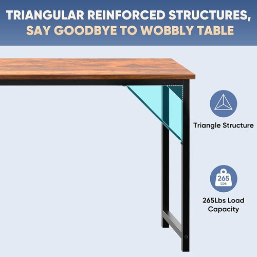 DUMOS 63-Inch Computer Desk - Modern Writing & Gaming Workstation with Metal Frame | Wood Brown Finish