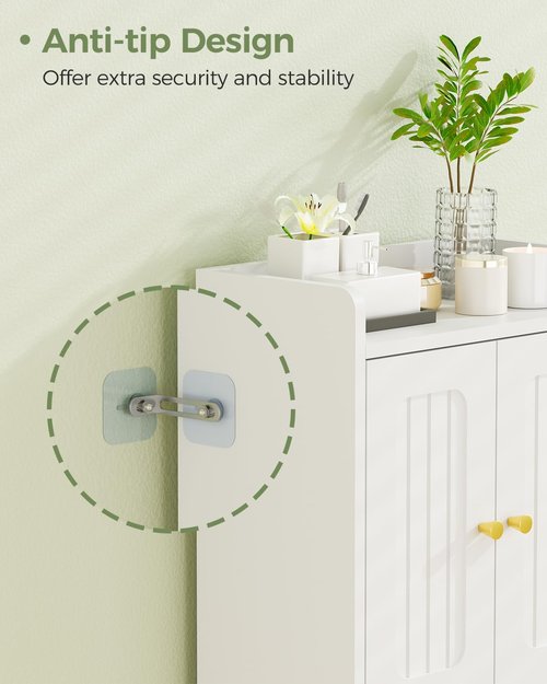 BEWISHOME Small Floor Cabinet, Toilet Paper Storage, Bathroom Storage Cabinet with 4 Doors and Shelves, Bathroom Organizers and Storage for Small Spaces, White 7.9" D x 14.6" W x 31" H YYG11W