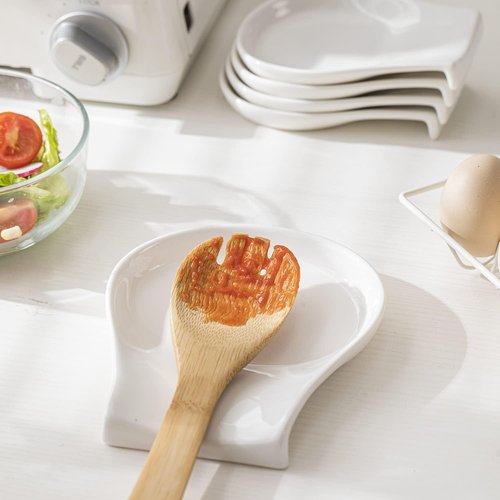 HOMBENE Spoon Rest Set of 1, 5.5 Inches, White Spoon Rest for Stove Top, Spoon Holder for Kitchen Counter Porcelain, Kitchen Utensils Accessories, White