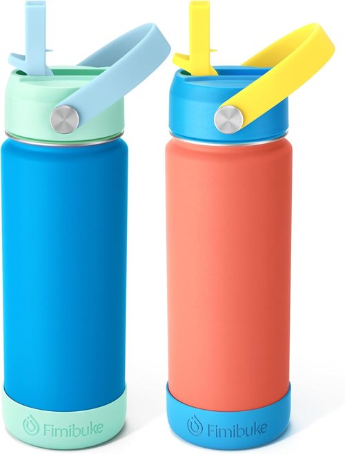 Fimibuke Insulated Kids Water Bottle - 18oz BPA-Free Double Wall Tumbler with Straw | 2 Pack Ocean Life Design