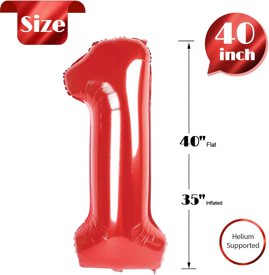 Regine Switzerland 40-Inch Red Number 1 Balloon - Perfect for First Birthday Party Decorations
