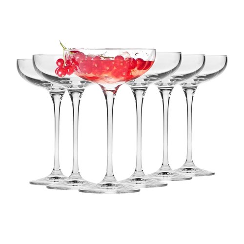 Krosno Champagne Coupes & Glasses | Set of 6 | 8.1 oz | Harmony Collection | Perfect for Home, Restaurants and Parties | Prosecco Glass | Dishwasher Safe | Lead-Free Crystal Glass