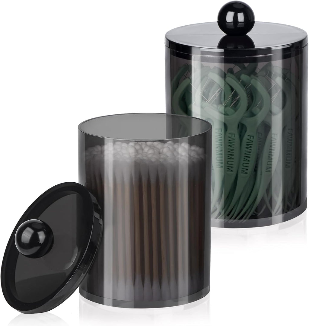 XIPENGKEJI Qtip Holder Set - Stylish Apothecary Jars with Lids for Bathroom Organization | 10oz-12oz Black Canisters
