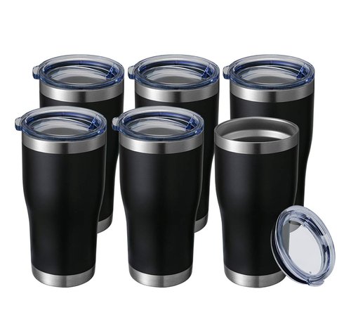 HASLE OUTFITTERS 20 oz Tumbler Bulk, Stainless Steel Tumblers with Lid, Vacuum Insulated Tumbler, Double Wall Tumbler Cup, coffee mugs, Black, 6 Pack