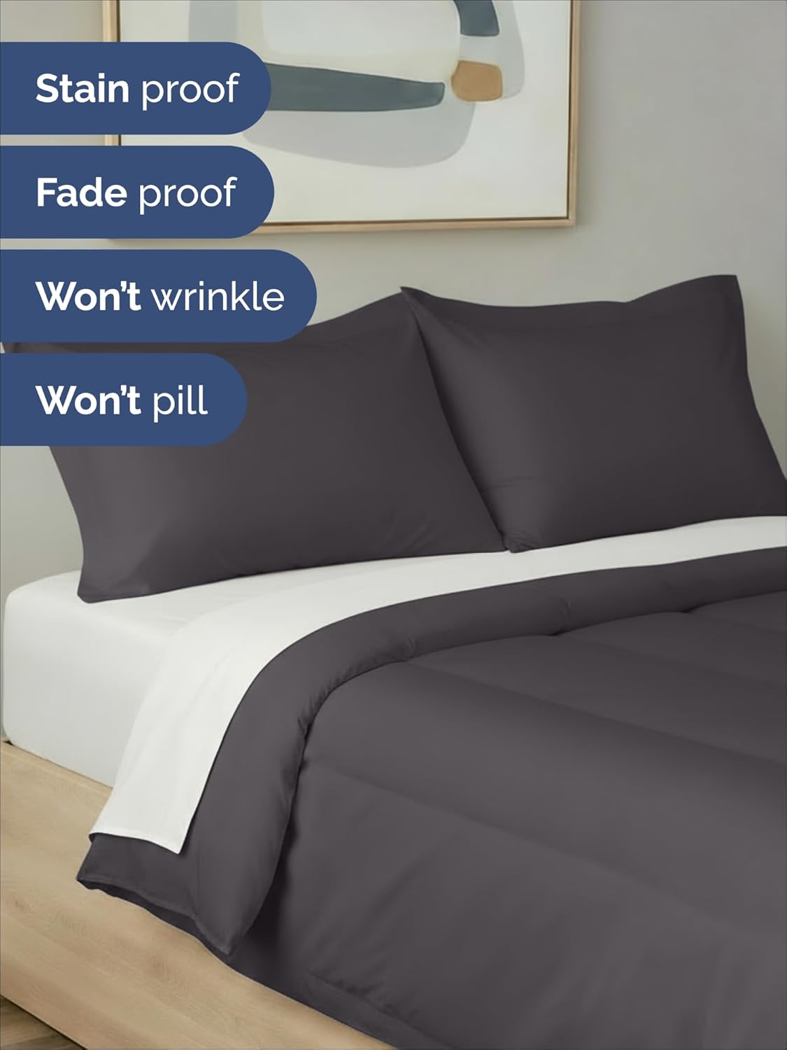 Queen Comforter Set - 3-Piece All-Season Bedding with Soft Quilted Comforter & 2 Pillow Shams - Dark Grey