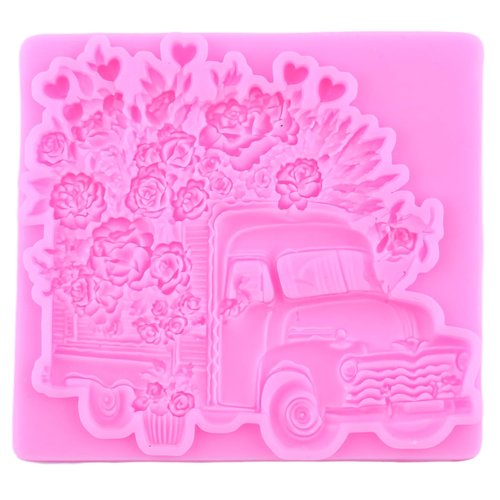 Mujiang Valentine's Day Fondant Molds Heart Rose Truck Silicone Mold Love XOXO Chocolate Candy Molds For Cake Decorating Cupcake Topper Polymer Clay Gum Paste Set Of 6