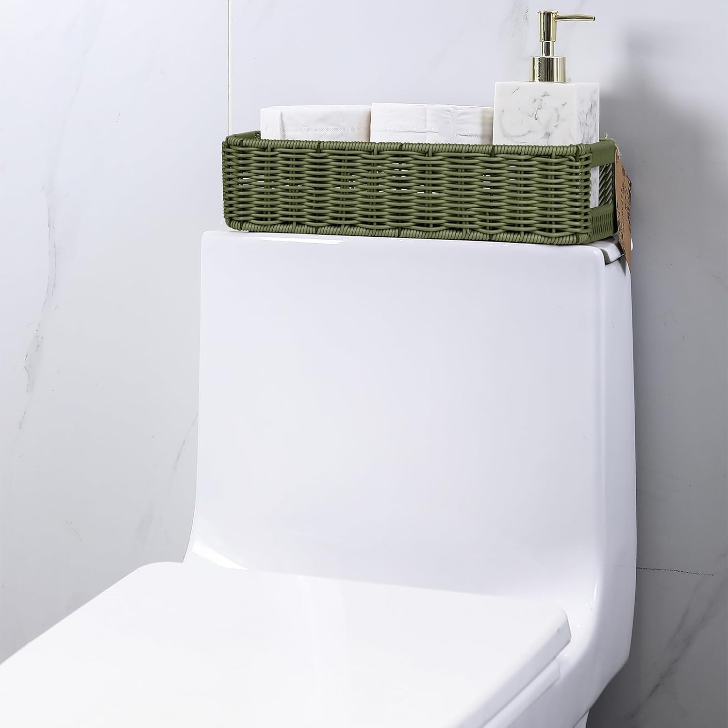 Regine Switzerland Wicker Storage Basket - Green Decorative Bin for Countertops & Shelves