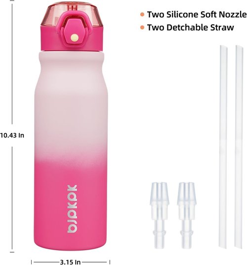 BJPKPK Insulated Water Bottle - 25oz Stainless Steel Flask with Straw & Carry Handle