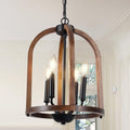 Farmhouse Wood Chandelier, 4-Light Light Fixtures, 12.6” Brown Wood Chandeliers for Dining Room, Hanging Pendant Chandeliers with Candle Style E12 Base for Living Room Kitchen Island Bedroom Foyer