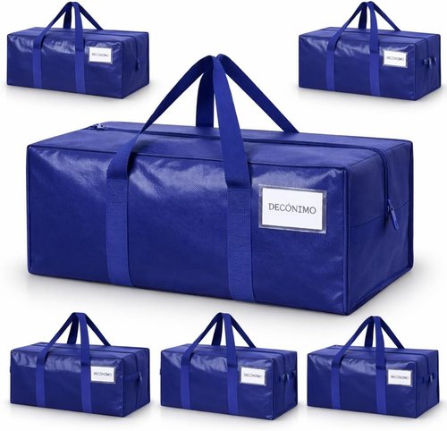Extra Heavy Duty Large Moving Bags by [Brand Name] - Strong Zipper & Comfortable Handles | Durable Storage Totes for Clothes - Dark Blue (6 Pack)