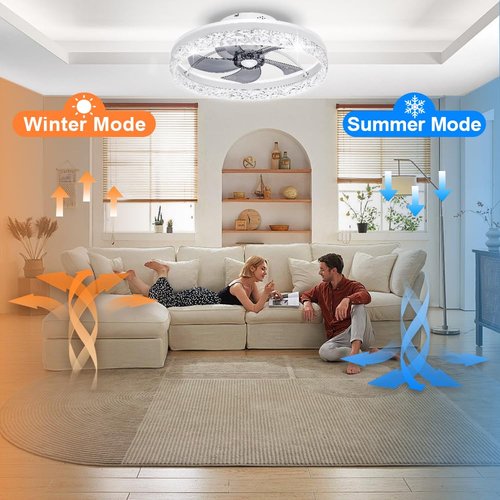 Baycnic Low Profile Flush Mount Ceiling Fan with Light and Bluetooth Speaker, Smart Ceiling Fan with 6 Speeds, Reversible Airflow, APP/Remote Control for Bedroom