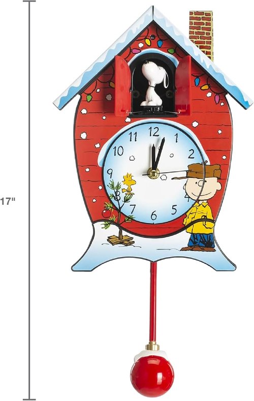 Mark Feldstein Peanuts Cuckoo Clock - Linus and Lucy Song, Red, 17 Inch Decor