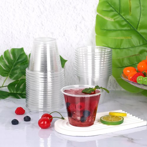 9 oz Clear Plastic Cups, 50 Pack Disposable Crystal Punch Cups for Party,Sturdy Recyclable PET Clear Cocktail Tumblers Wine Cup for Wedding,Birthday,Christmas